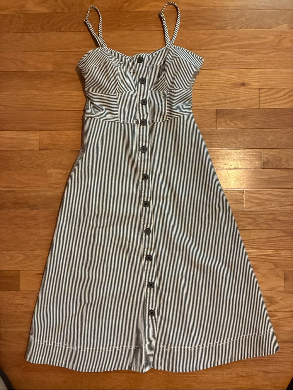 Universal Thread Blue and White Striped Button-Front Midi Sundress